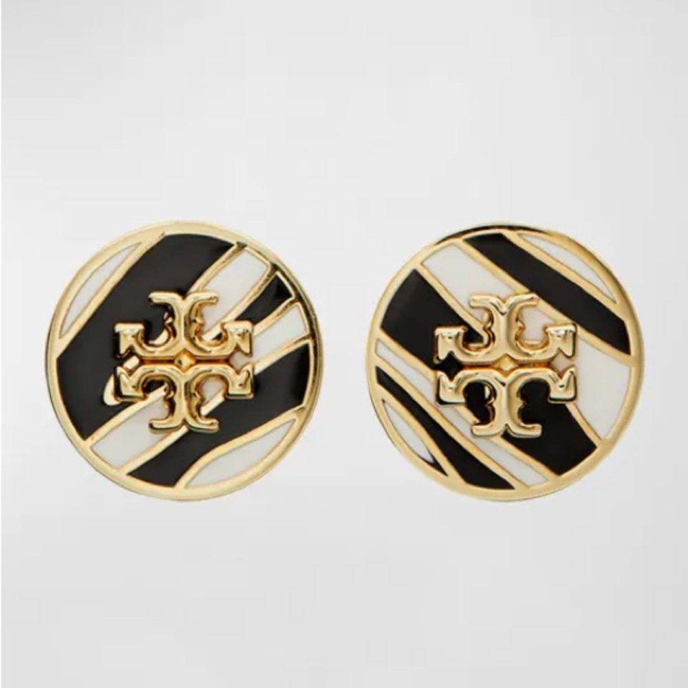 Tory Burch Gold Kira Studs Zebra Black and White Earrings